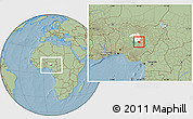 Savanna Style Location Map of Jema'a, highlighted parent region, within the entire country, hill shading