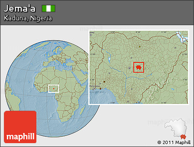 Savanna Style Location Map of Jema'a, hill shading