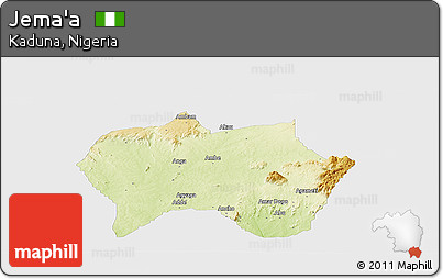 Physical Panoramic Map of Jema'a, single color outside