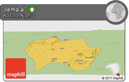 Savanna Style Panoramic Map of Jema'a, single color outside