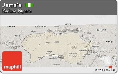 Shaded Relief Panoramic Map of Jema'a, semi-desaturated