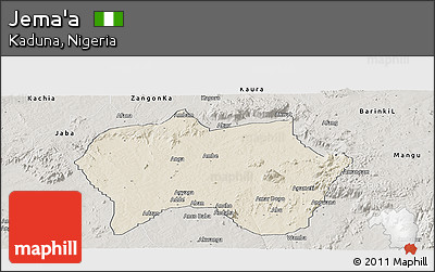 Shaded Relief Panoramic Map of Jema'a, semi-desaturated