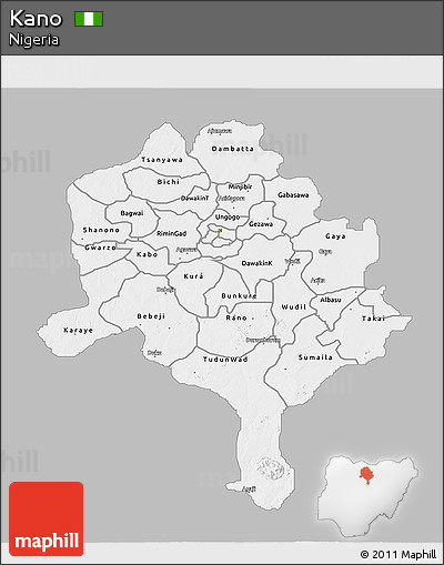 Gray 3D Map of Kano, single color outside