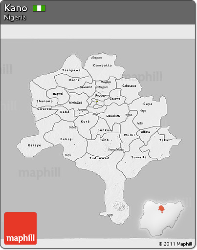 Gray 3D Map of Kano, single color outside