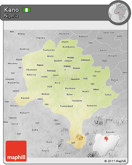 Physical 3D Map of Kano, desaturated