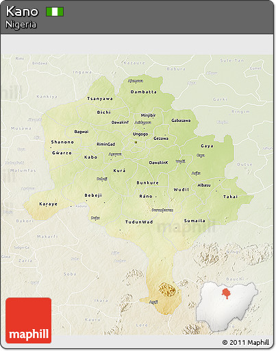 Physical 3D Map of Kano, lighten