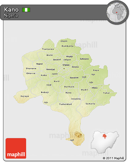 Physical 3D Map of Kano, single color outside