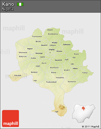 Physical 3D Map of Kano, single color outside
