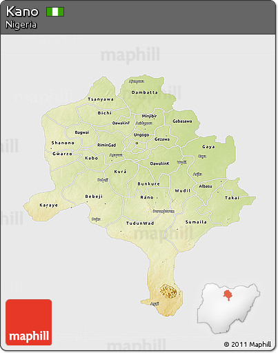 Physical 3D Map of Kano, single color outside