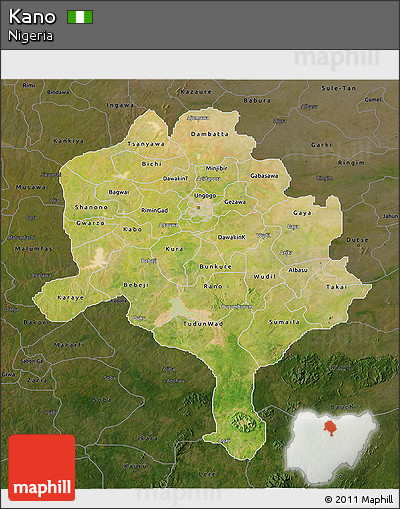 Satellite 3D Map of Kano, darken