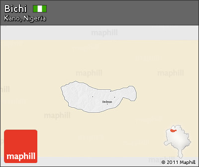 Classic Style 3D Map of Bichi, single color outside