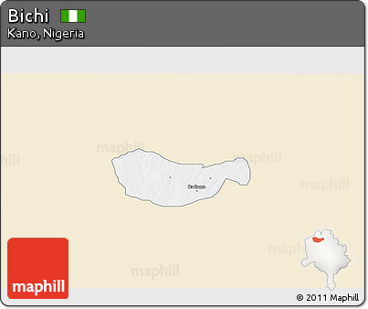 Classic Style 3D Map of Bichi, single color outside
