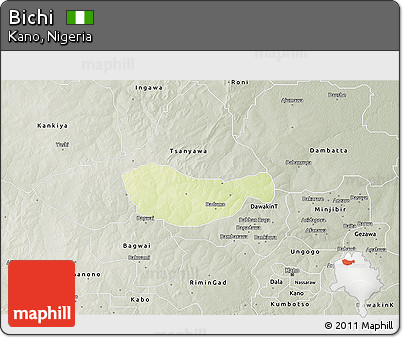 Physical 3D Map of Bichi, semi-desaturated