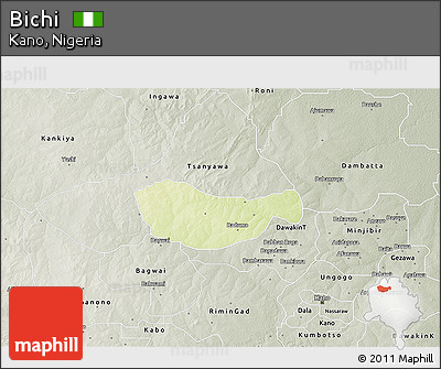 Physical 3D Map of Bichi, semi-desaturated