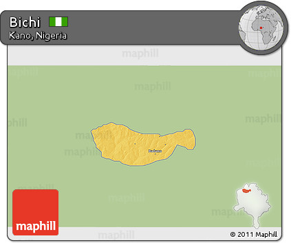 Savanna Style 3D Map of Bichi, single color outside