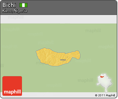 Savanna Style 3D Map of Bichi, single color outside