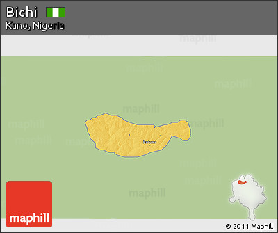 Savanna Style 3D Map of Bichi, single color outside