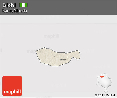 Shaded Relief 3D Map of Bichi, single color outside