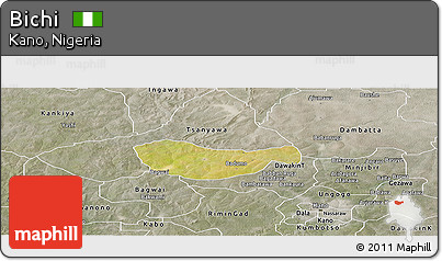 Satellite Panoramic Map of Bichi, semi-desaturated
