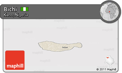 Shaded Relief Panoramic Map of Bichi, single color outside