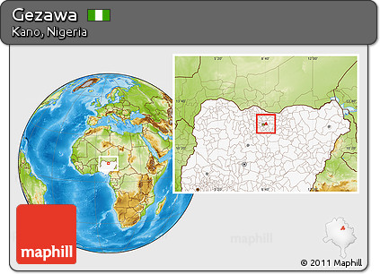 Physical Location Map of Gezawa, highlighted country