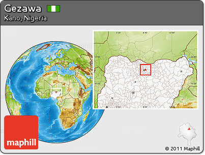 Physical Location Map of Gezawa, highlighted country