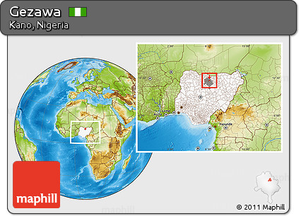 Physical Location Map of Gezawa, highlighted country, highlighted parent region, within the entire country