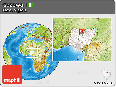 Physical Location Map of Gezawa, highlighted country, highlighted parent region, within the entire country