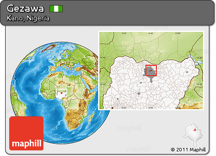 Physical Location Map of Gezawa, highlighted country, highlighted parent region
