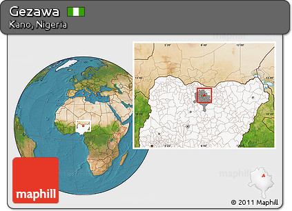 Satellite Location Map of Gezawa, highlighted country, highlighted parent region