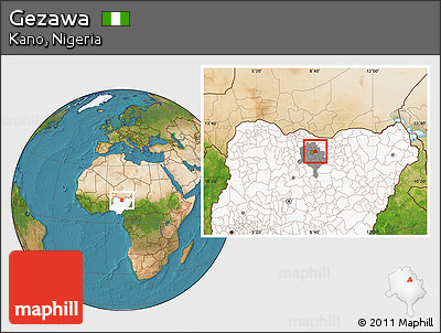 Satellite Location Map of Gezawa, highlighted country, highlighted parent region