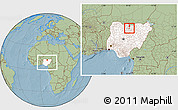 Savanna Style Location Map of Gezawa, highlighted country, within the entire country, hill shading