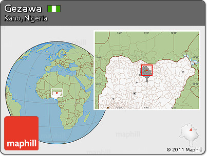 Savanna Style Location Map of Gezawa, highlighted country, highlighted parent region