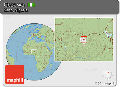 Savanna Style Location Map of Gezawa, highlighted parent region