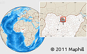 Shaded Relief Location Map of Gezawa, highlighted country, highlighted parent region