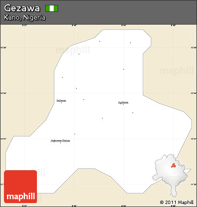 Classic Style Simple Map of Gezawa, single color outside