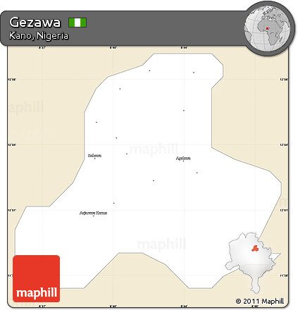Classic Style Simple Map of Gezawa, single color outside