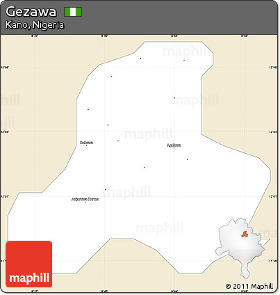 Classic Style Simple Map of Gezawa, single color outside