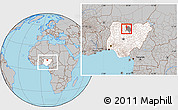 Gray Location Map of Gwarzo, highlighted country, highlighted parent region, within the entire country