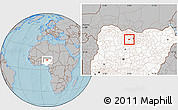 Gray Location Map of Gwarzo, highlighted country, hill shading