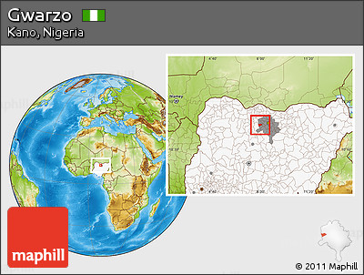 Physical Location Map of Gwarzo, highlighted country, highlighted parent region
