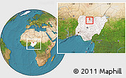 Satellite Location Map of Gwarzo, highlighted country, within the entire country