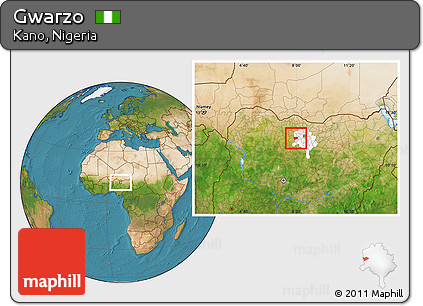 Satellite Location Map of Gwarzo, highlighted parent region