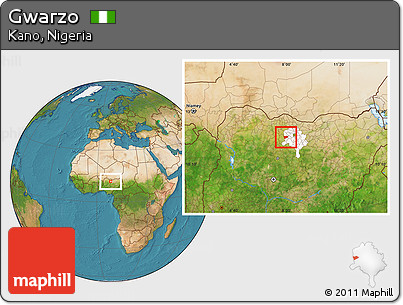 Satellite Location Map of Gwarzo, highlighted parent region