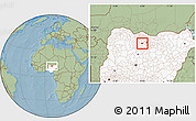 Savanna Style Location Map of Gwarzo, highlighted country, hill shading
