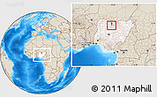 Shaded Relief Location Map of Gwarzo, highlighted country, within the entire country