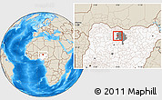 Shaded Relief Location Map of Gwarzo, highlighted country, highlighted parent region