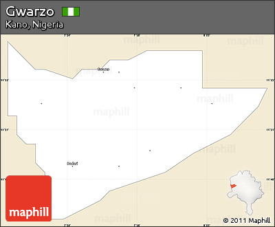 Classic Style Simple Map of Gwarzo, single color outside