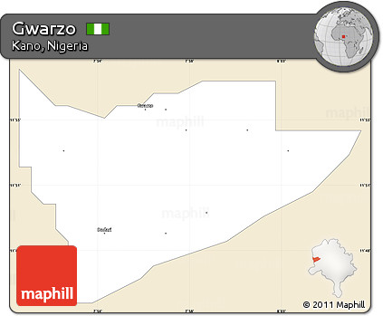 Classic Style Simple Map of Gwarzo, single color outside