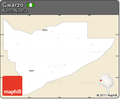 Classic Style Simple Map of Gwarzo, single color outside
